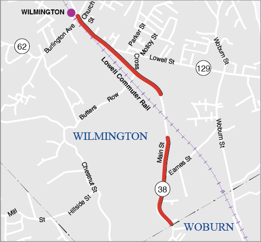 Wilmington: Reconstruction on Route 38 (Main Street), from Route 62 to the Woburn City Line